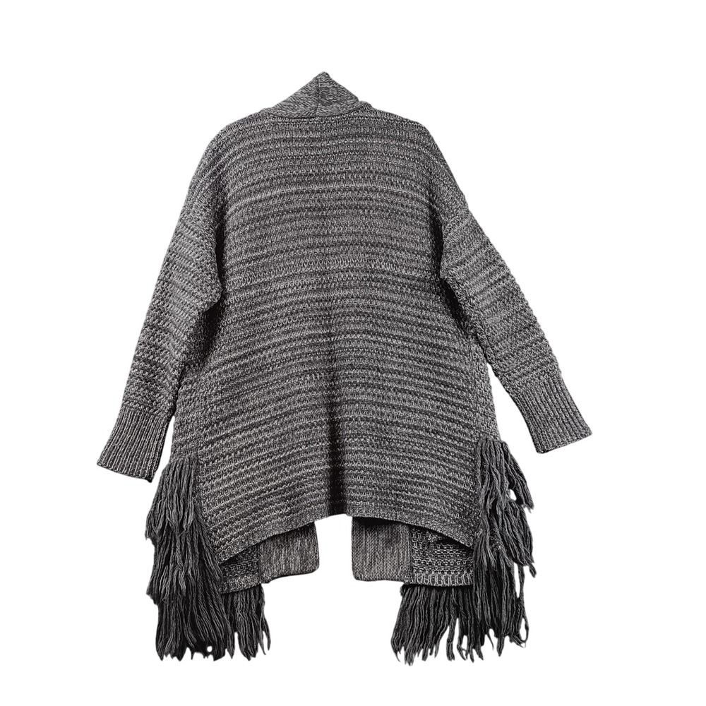 Banana Republic Gray Knit Wool Blend Cardigan Sweater Shawl Collar Fringe XL - Picture 2 of 7